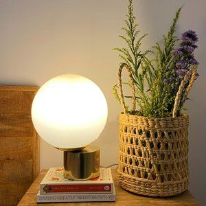 "Cliffhanger" Glass Globe and Stainless Steel Table Lamp